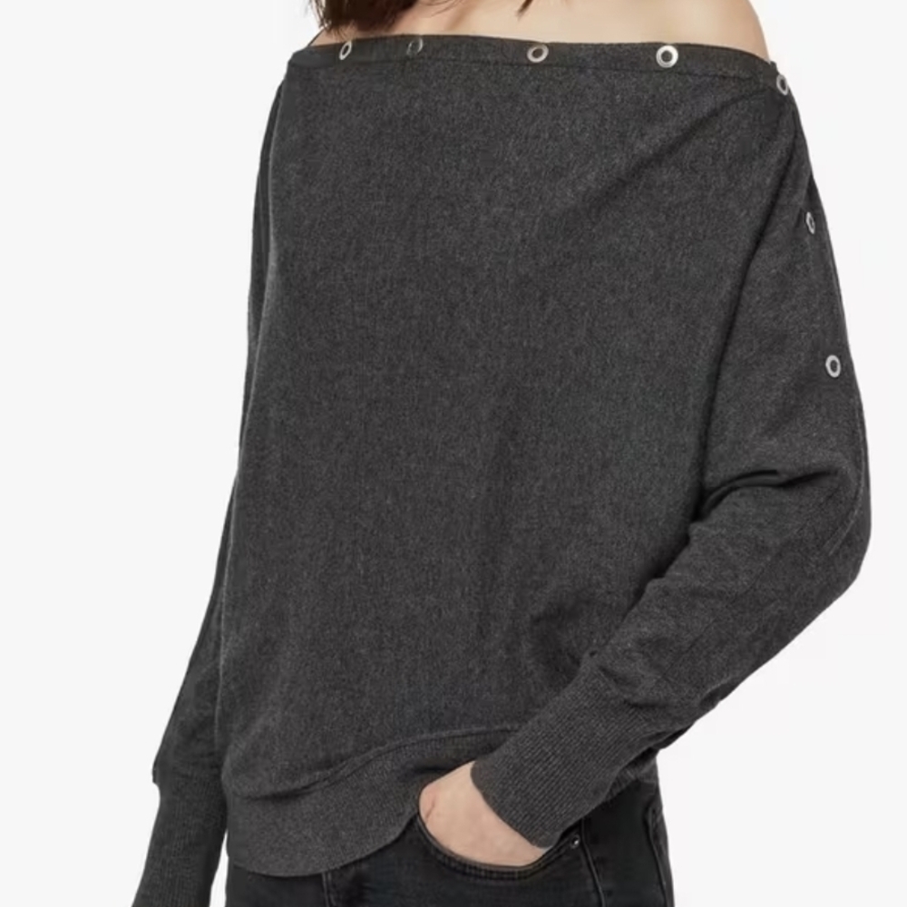 All Saints Charcoal Off-Shoulder Sweater